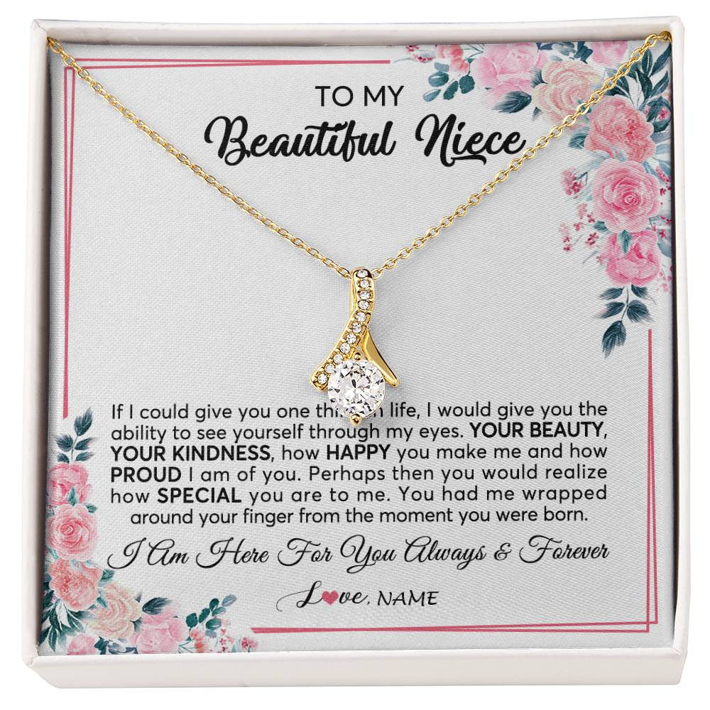 Alluring Beauty Necklace 18K Yellow Gold Finish | 1 | Personalized To My Beautiful Niece Necklace From Aunt Uncle I Am Here For You Floral Niece Jewelry Pendant Birthday Christmas Customized Message Card | siriusteestore
