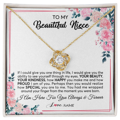 Love Knot Necklace 18K Yellow Gold Finish | 1 | Personalized To My Beautiful Niece Necklace From Aunt Uncle I Am Here For You Floral Niece Jewelry Pendant Birthday Christmas Customized Message Card | siriusteestore