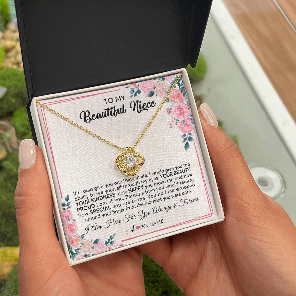 Love Knot Necklace 18K Yellow Gold Finish | 2 | Personalized To My Beautiful Niece Necklace From Aunt Uncle I Am Here For You Floral Niece Jewelry Pendant Birthday Christmas Customized Message Card | siriusteestore