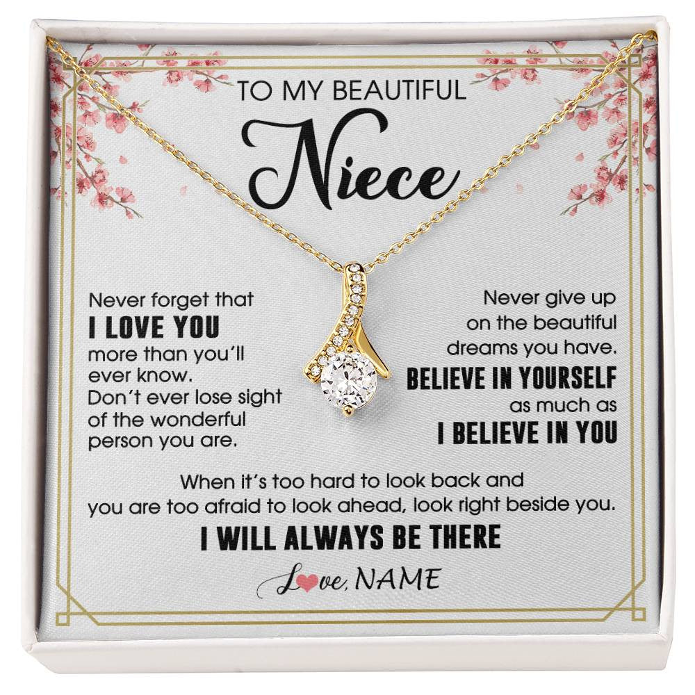 Alluring Beauty Necklace 18K Yellow Gold Finish | 1 | Personalized To My Beautiful Niece Necklace From Aunt Uncle I Love You Believe In You Niece Birthday Graduation Christmas Customized Gift Box Message Card | siriusteestore
