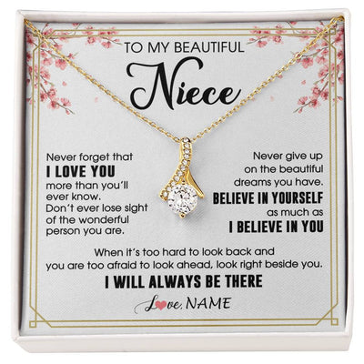 Alluring Beauty Necklace 18K Yellow Gold Finish | 1 | Personalized To My Beautiful Niece Necklace From Aunt Uncle I Love You Believe In You Niece Birthday Graduation Christmas Customized Gift Box Message Card | siriusteestore