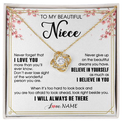 Love Knot Necklace 18K Yellow Gold Finish | 1 | Personalized To My Beautiful Niece Necklace From Aunt Uncle I Love You Believe In You Niece Birthday Graduation Christmas Customized Gift Box Message Card | siriusteestore