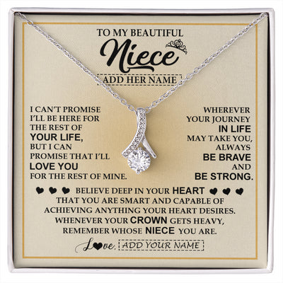 Alluring Beauty Necklace 14K White Gold Finish | 1 | Personalized To My Beautiful Niece Necklace From Aunt Uncle Jewelry Present For Women Niece Birthday Mother's Day Wedding Day Christmas Gift Box Message Card | siriusteestore