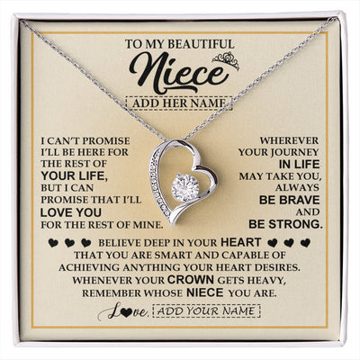 Forever Love Necklace 14K White Gold Finish | 1 | Personalized To My Beautiful Niece Necklace From Aunt Uncle Jewelry Present For Women Niece Birthday Mother's Day Wedding Day Christmas Gift Box Message Card | siriusteestore