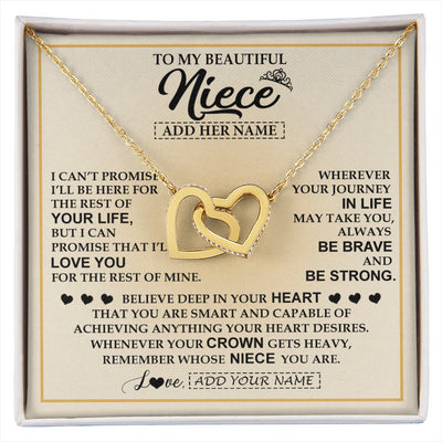 Interlocking Hearts Necklace 18K Yellow Gold Finish | 1 | Personalized To My Beautiful Niece Necklace From Aunt Uncle Jewelry Present For Women Niece Birthday Mother's Day Wedding Day Christmas Gift Box Message Card | siriusteestore