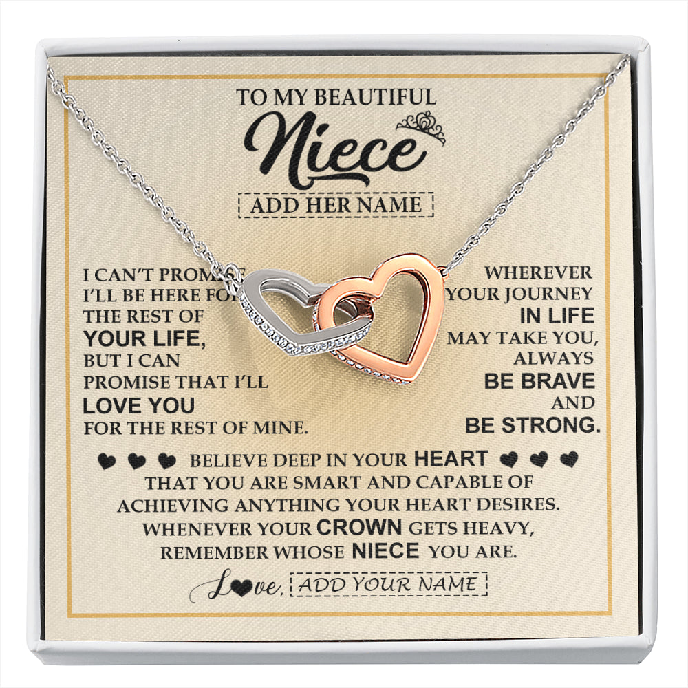 Interlocking Hearts Necklace Stainless Steel & Rose Gold Finish | 1 | Personalized To My Beautiful Niece Necklace From Aunt Uncle Jewelry Present For Women Niece Birthday Mother's Day Wedding Day Christmas Gift Box Message Card | siriusteestore