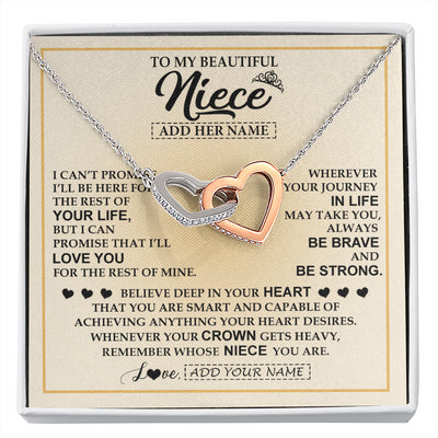 Interlocking Hearts Necklace Stainless Steel & Rose Gold Finish | 1 | Personalized To My Beautiful Niece Necklace From Aunt Uncle Jewelry Present For Women Niece Birthday Mother's Day Wedding Day Christmas Gift Box Message Card | siriusteestore