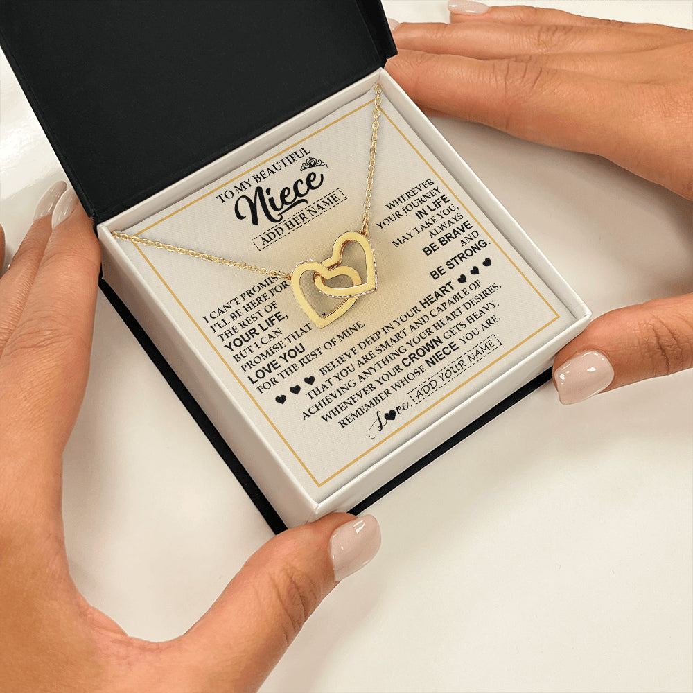 Interlocking Hearts Necklace 18K Yellow Gold Finish | 2 | Personalized To My Beautiful Niece Necklace From Aunt Uncle Jewelry Present For Women Niece Birthday Mother's Day Wedding Day Christmas Gift Box Message Card | siriusteestore
