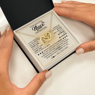 Interlocking Hearts Necklace 18K Yellow Gold Finish | 2 | Personalized To My Beautiful Niece Necklace From Aunt Uncle Jewelry Present For Women Niece Birthday Mother's Day Wedding Day Christmas Gift Box Message Card | siriusteestore