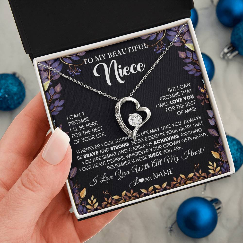 Forever Love Necklace 14K White Gold Finish | 2 | Personalized To My Beautiful Niece Necklace From Aunt Uncle Promise Necklace Birthday Gift For Niece Graduation Christmas Customized Gift Box Message Card | siriusteestore