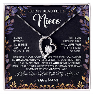 Forever Love Necklace 14K White Gold Finish | 1 | Personalized To My Beautiful Niece Necklace From Aunt Uncle Promise Necklace Birthday Gift For Niece Graduation Christmas Customized Gift Box Message Card | siriusteestore