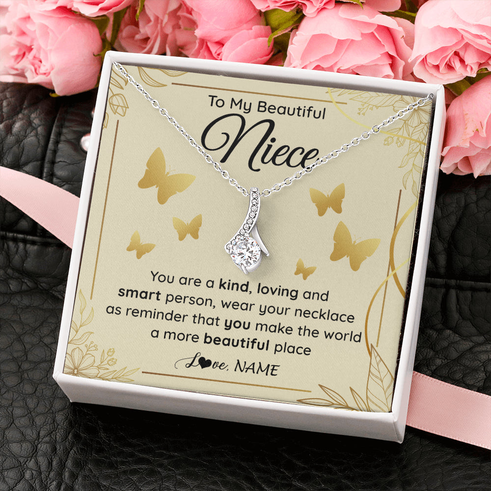 Alluring Beauty Necklace 14K White Gold Finish | 2 | Personalized To My Beautiful Niece Necklace From Aunt You Are A Kind Loving Niece Birthday Gifts Jewelry Graduation Christmas Customized Gift Box Message Card | siriusteestore