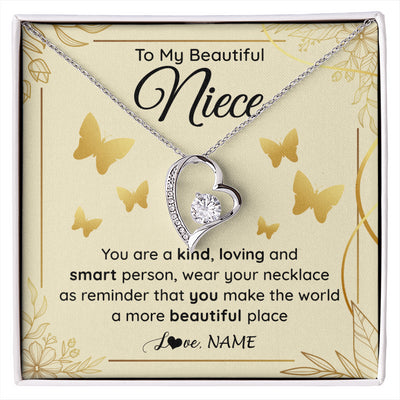 Forever Love Necklace 14K White Gold Finish | 1 | Personalized To My Beautiful Niece Necklace From Aunt You Are A Kind Loving Niece Birthday Gifts Jewelry Graduation Christmas Customized Gift Box Message Card | siriusteestore