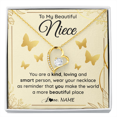 Forever Love Necklace 18K Yellow Gold Finish | 1 | Personalized To My Beautiful Niece Necklace From Aunt You Are A Kind Loving Niece Birthday Gifts Jewelry Graduation Christmas Customized Gift Box Message Card | siriusteestore