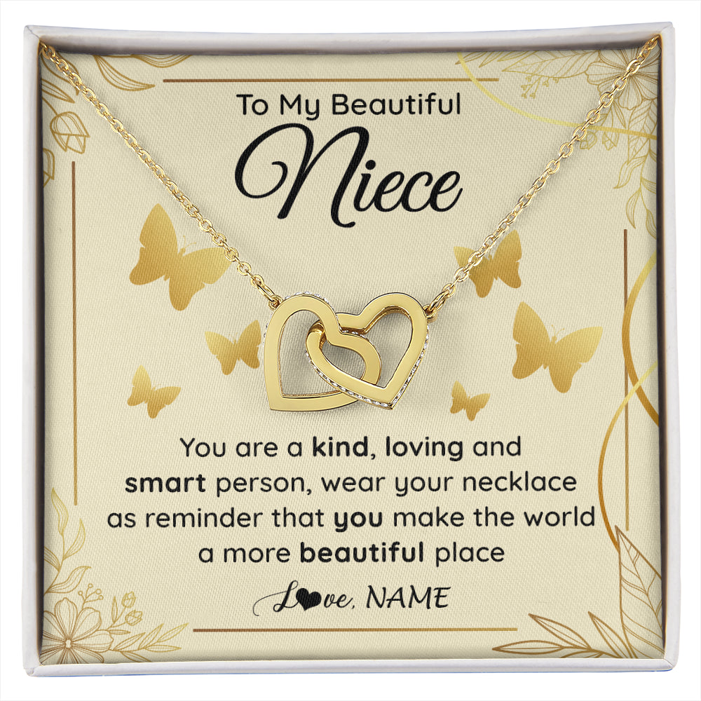 Interlocking Hearts Necklace 18K Yellow Gold Finish | 1 | Personalized To My Beautiful Niece Necklace From Aunt You Are A Kind Loving Niece Birthday Gifts Jewelry Graduation Christmas Customized Gift Box Message Card | siriusteestore