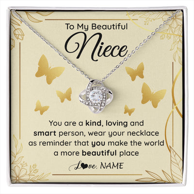 Love Knot Necklace 14K White Gold Finish | 1 | Personalized To My Beautiful Niece Necklace From Aunt You Are A Kind Loving Niece Birthday Gifts Jewelry Graduation Christmas Customized Gift Box Message Card | siriusteestore