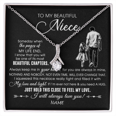 Alluring Beauty Necklace 14K White Gold Finish | 1 | Personalized To My Beautiful Niece Necklace From Uncle Always Love You Niece Birthday Graduation Christmas Customized Gift Box Message Card | siriusteestore