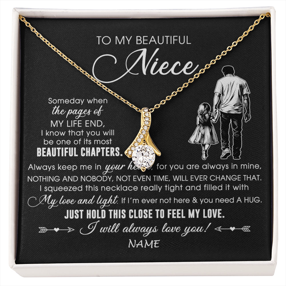 Alluring Beauty Necklace 18K Yellow Gold Finish | 1 | Personalized To My Beautiful Niece Necklace From Uncle Always Love You Niece Birthday Graduation Christmas Customized Gift Box Message Card | siriusteestore