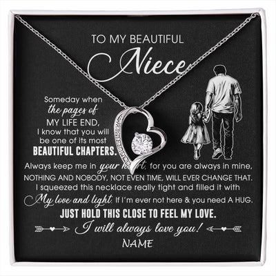 Forever Love Necklace 14K White Gold Finish | 1 | Personalized To My Beautiful Niece Necklace From Uncle Always Love You Niece Birthday Graduation Christmas Customized Gift Box Message Card | siriusteestore