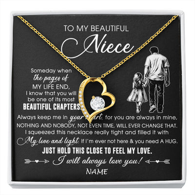 Forever Love Necklace 18K Yellow Gold Finish | 1 | Personalized To My Beautiful Niece Necklace From Uncle Always Love You Niece Birthday Graduation Christmas Customized Gift Box Message Card | siriusteestore