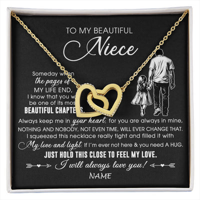 Interlocking Hearts Necklace 18K Yellow Gold Finish | 1 | Personalized To My Beautiful Niece Necklace From Uncle Always Love You Niece Birthday Graduation Christmas Customized Gift Box Message Card | siriusteestore
