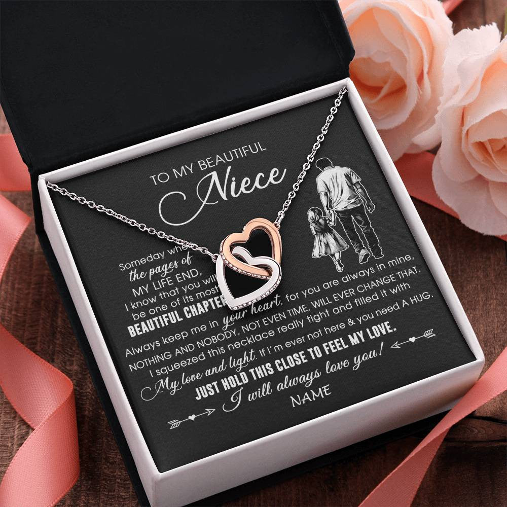 Interlocking Hearts Necklace Stainless Steel & Rose Gold Finish | 2 | Personalized To My Beautiful Niece Necklace From Uncle Always Love You Niece Birthday Graduation Christmas Customized Gift Box Message Card | siriusteestore