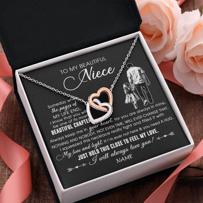 Interlocking Hearts Necklace Stainless Steel & Rose Gold Finish | 2 | Personalized To My Beautiful Niece Necklace From Uncle Always Love You Niece Birthday Graduation Christmas Customized Gift Box Message Card | siriusteestore