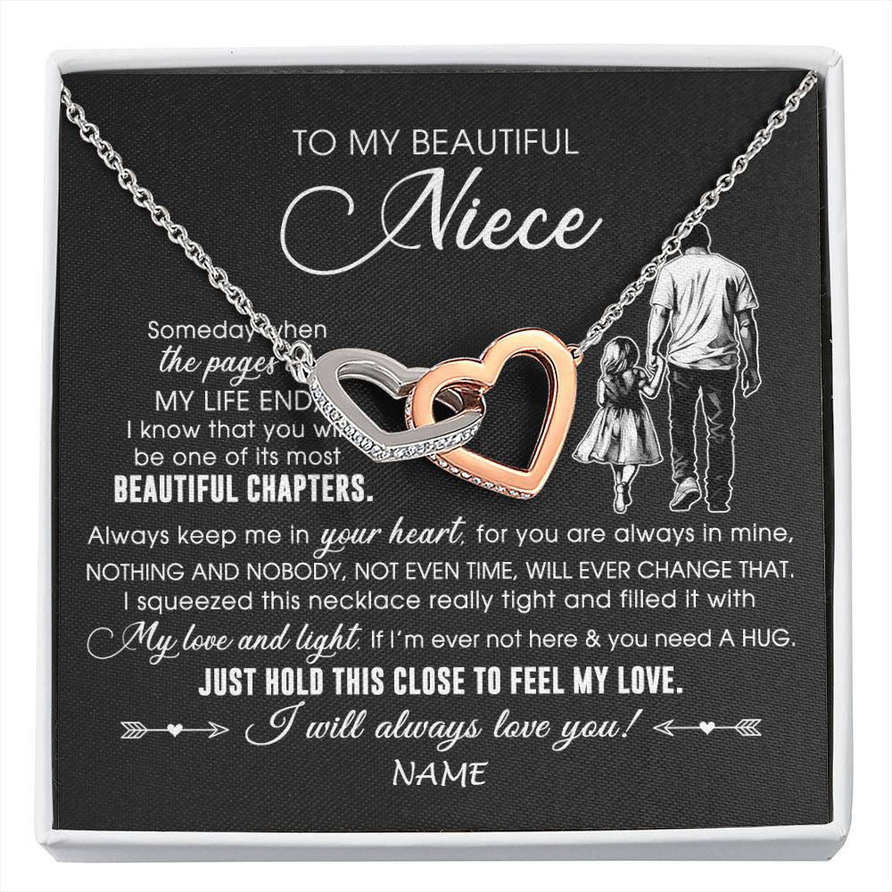 Interlocking Hearts Necklace Stainless Steel & Rose Gold Finish | 1 | Personalized To My Beautiful Niece Necklace From Uncle Always Love You Niece Birthday Graduation Christmas Customized Gift Box Message Card | siriusteestore