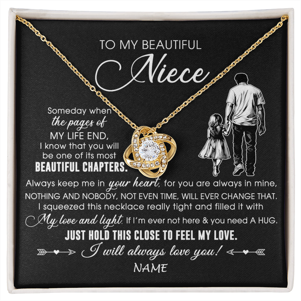 Love Knot Necklace 18K Yellow Gold Finish | 1 | Personalized To My Beautiful Niece Necklace From Uncle Always Love You Niece Birthday Graduation Christmas Customized Gift Box Message Card | siriusteestore
