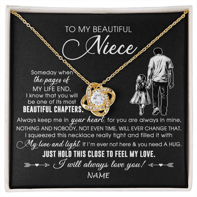 Love Knot Necklace 18K Yellow Gold Finish | 1 | Personalized To My Beautiful Niece Necklace From Uncle Always Love You Niece Birthday Graduation Christmas Customized Gift Box Message Card | siriusteestore