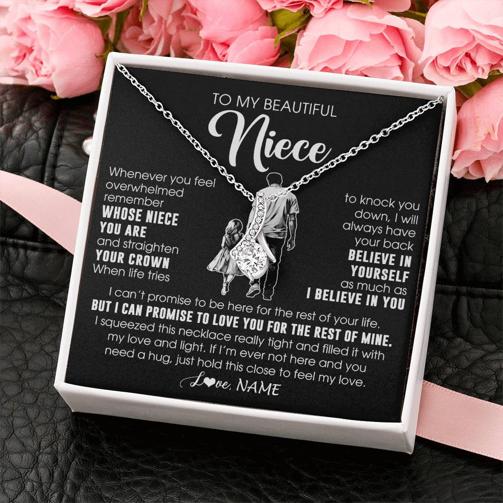 Alluring Beauty Necklace 14K White Gold Finish | 2 | Personalized To My Beautiful Niece Necklace From Uncle Believe In Yourself Niece Birthday Gifts Jewelry Graduation Christmas Customized Message Card | siriusteestore