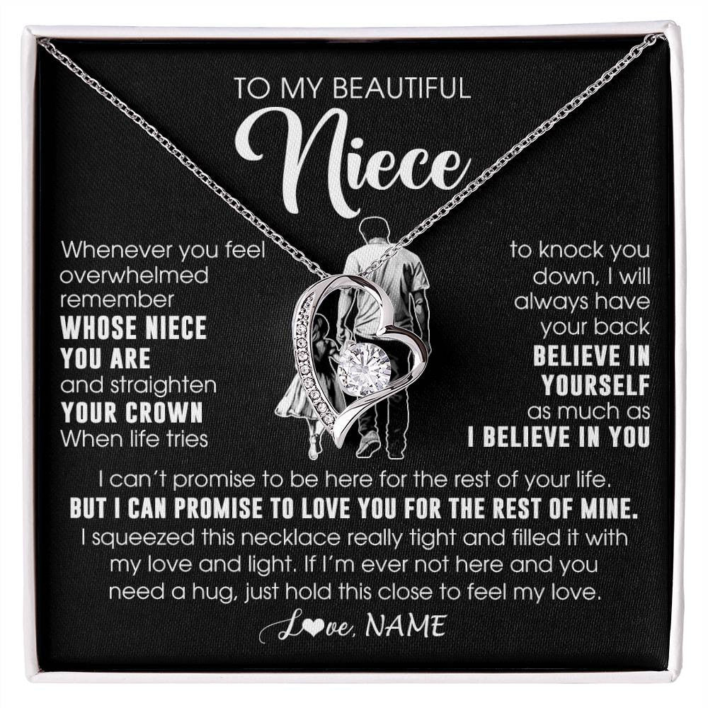 Forever Love Necklace 14K White Gold Finish | 1 | Personalized To My Beautiful Niece Necklace From Uncle Believe In Yourself Niece Birthday Gifts Jewelry Graduation Christmas Customized Message Card | siriusteestore