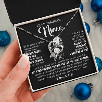 Forever Love Necklace 14K White Gold Finish | 2 | Personalized To My Beautiful Niece Necklace From Uncle Believe In Yourself Niece Birthday Gifts Jewelry Graduation Christmas Customized Message Card | siriusteestore