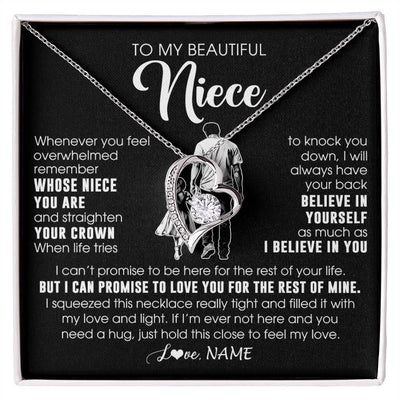 Forever Love Necklace 14K White Gold Finish | 1 | Personalized To My Beautiful Niece Necklace From Uncle Believe In Yourself Niece Birthday Gifts Jewelry Graduation Christmas Customized Message Card | siriusteestore