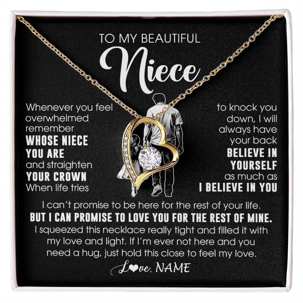 Forever Love Necklace 18K Yellow Gold Finish | 1 | Personalized To My Beautiful Niece Necklace From Uncle Believe In Yourself Niece Birthday Gifts Jewelry Graduation Christmas Customized Message Card | siriusteestore
