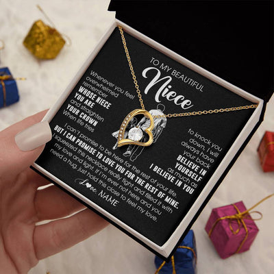Forever Love Necklace 18K Yellow Gold Finish | 2 | Personalized To My Beautiful Niece Necklace From Uncle Believe In Yourself Niece Birthday Gifts Jewelry Graduation Christmas Customized Message Card | siriusteestore