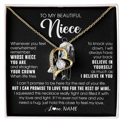 Forever Love Necklace 18K Yellow Gold Finish | 1 | Personalized To My Beautiful Niece Necklace From Uncle Believe In Yourself Niece Birthday Gifts Jewelry Graduation Christmas Customized Message Card | siriusteestore
