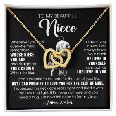 Interlocking Hearts Necklace 18K Yellow Gold Finish | 1 | Personalized To My Beautiful Niece Necklace From Uncle Believe In Yourself Niece Birthday Gifts Jewelry Graduation Christmas Customized Message Card | siriusteestore