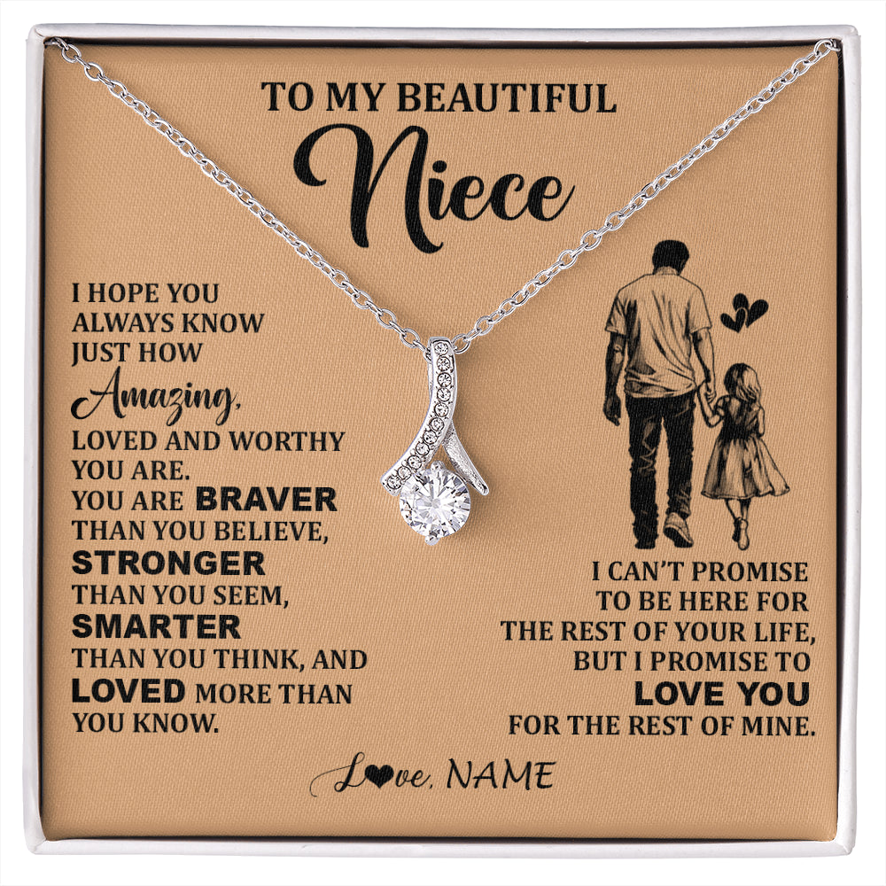 Alluring Beauty Necklace 14K White Gold Finish | 1 | Personalized To My Beautiful Niece Necklace From Uncle Promise To Love You Niece Birthday Valentines Day Graduation Christmas Customized Gift Box Message Card | siriusteestore