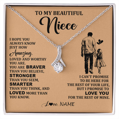 Alluring Beauty Necklace 14K White Gold Finish | 1 | Personalized To My Beautiful Niece Necklace From Uncle Promise To Love You Niece Birthday Valentines Day Graduation Christmas Customized Gift Box Message Card | siriusteestore