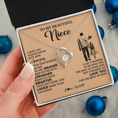 Forever Love Necklace 14K White Gold Finish | 2 | Personalized To My Beautiful Niece Necklace From Uncle Promise To Love You Niece Birthday Valentines Day Graduation Christmas Customized Gift Box Message Card | siriusteestore