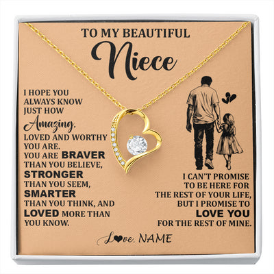 Forever Love Necklace 18K Yellow Gold Finish | 1 | Personalized To My Beautiful Niece Necklace From Uncle Promise To Love You Niece Birthday Valentines Day Graduation Christmas Customized Gift Box Message Card | siriusteestore