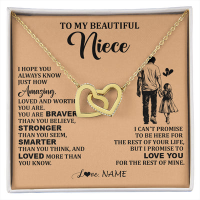 Interlocking Hearts Necklace 18K Yellow Gold Finish | 1 | Personalized To My Beautiful Niece Necklace From Uncle Promise To Love You Niece Birthday Valentines Day Graduation Christmas Customized Gift Box Message Card | siriusteestore