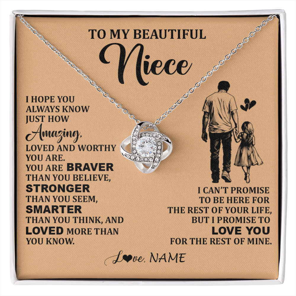 Love Knot Necklace 14K White Gold Finish | 1 | Personalized To My Beautiful Niece Necklace From Uncle Promise To Love You Niece Birthday Valentines Day Graduation Christmas Customized Gift Box Message Card | siriusteestore