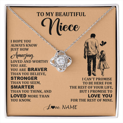 Love Knot Necklace 14K White Gold Finish | 1 | Personalized To My Beautiful Niece Necklace From Uncle Promise To Love You Niece Birthday Valentines Day Graduation Christmas Customized Gift Box Message Card | siriusteestore