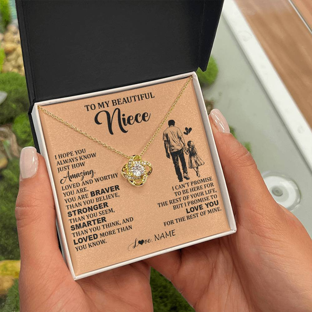 Love Knot Necklace 18K Yellow Gold Finish | 2 | Personalized To My Beautiful Niece Necklace From Uncle Promise To Love You Niece Birthday Valentines Day Graduation Christmas Customized Gift Box Message Card | siriusteestore