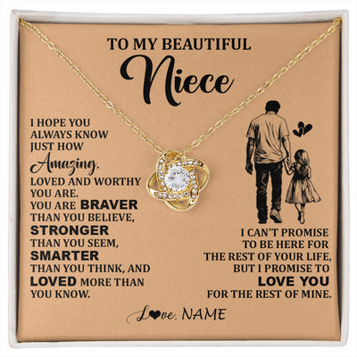 Love Knot Necklace 18K Yellow Gold Finish | 1 | Personalized To My Beautiful Niece Necklace From Uncle Promise To Love You Niece Birthday Valentines Day Graduation Christmas Customized Gift Box Message Card | siriusteestore