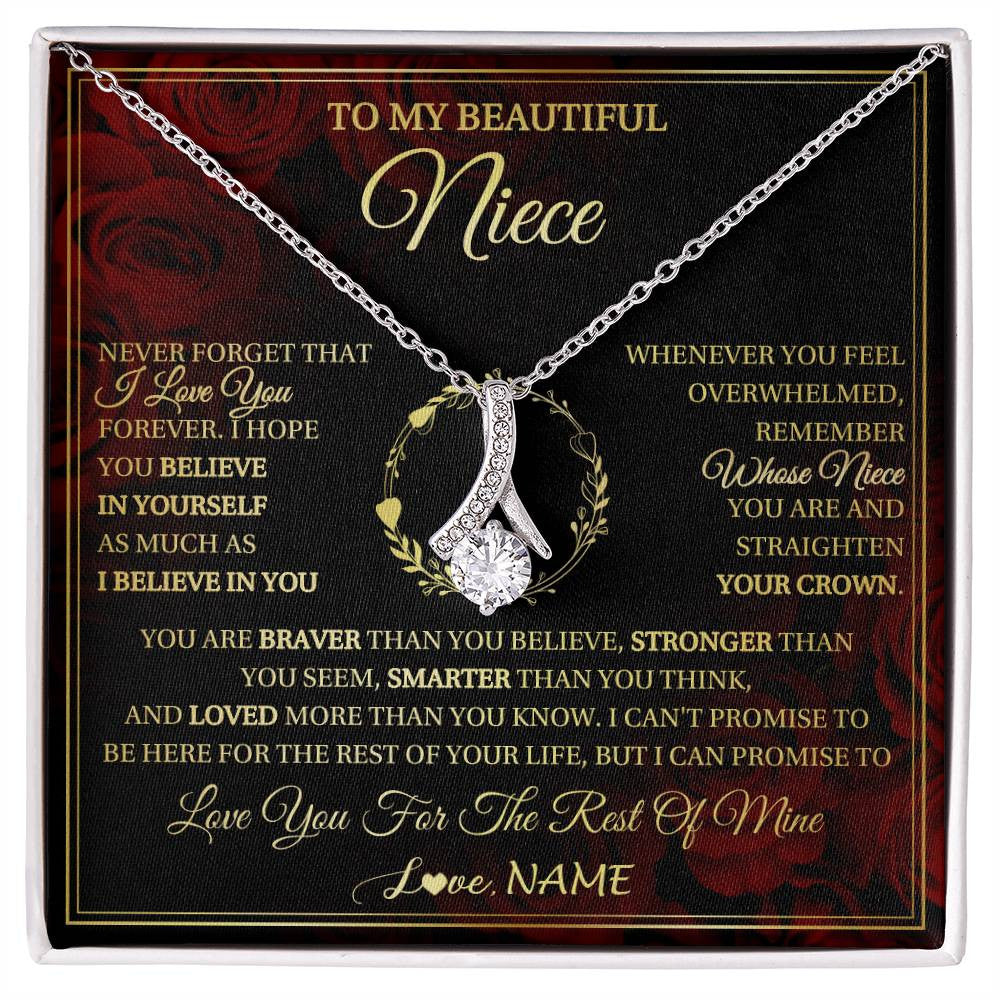 Alluring Beauty Necklace 14K White Gold Finish | 1 | Personalized To My Beautiful Niece Necklace Gift From Aunt Uncle I Love You Niece Birthday Jewelry Gifts Graduation Christmas Customized Gift Box Message Card | siriusteestore