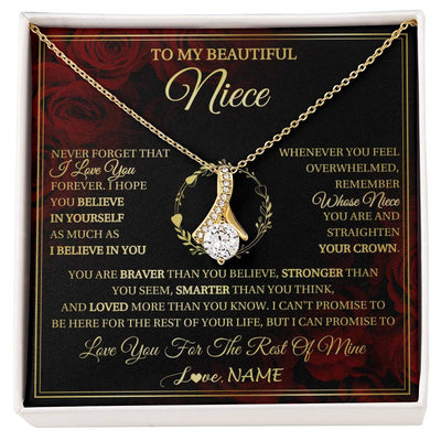 Alluring Beauty Necklace 18K Yellow Gold Finish | 1 | Personalized To My Beautiful Niece Necklace Gift From Aunt Uncle I Love You Niece Birthday Jewelry Gifts Graduation Christmas Customized Gift Box Message Card | siriusteestore