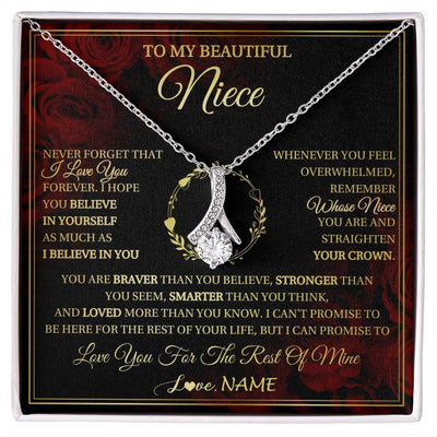 Alluring Beauty Necklace 14K White Gold Finish | 1 | Personalized To My Beautiful Niece Necklace Gift From Aunt Uncle I Love You Niece Birthday Jewelry Gifts Graduation Christmas Customized Gift Box Message Card | siriusteestore